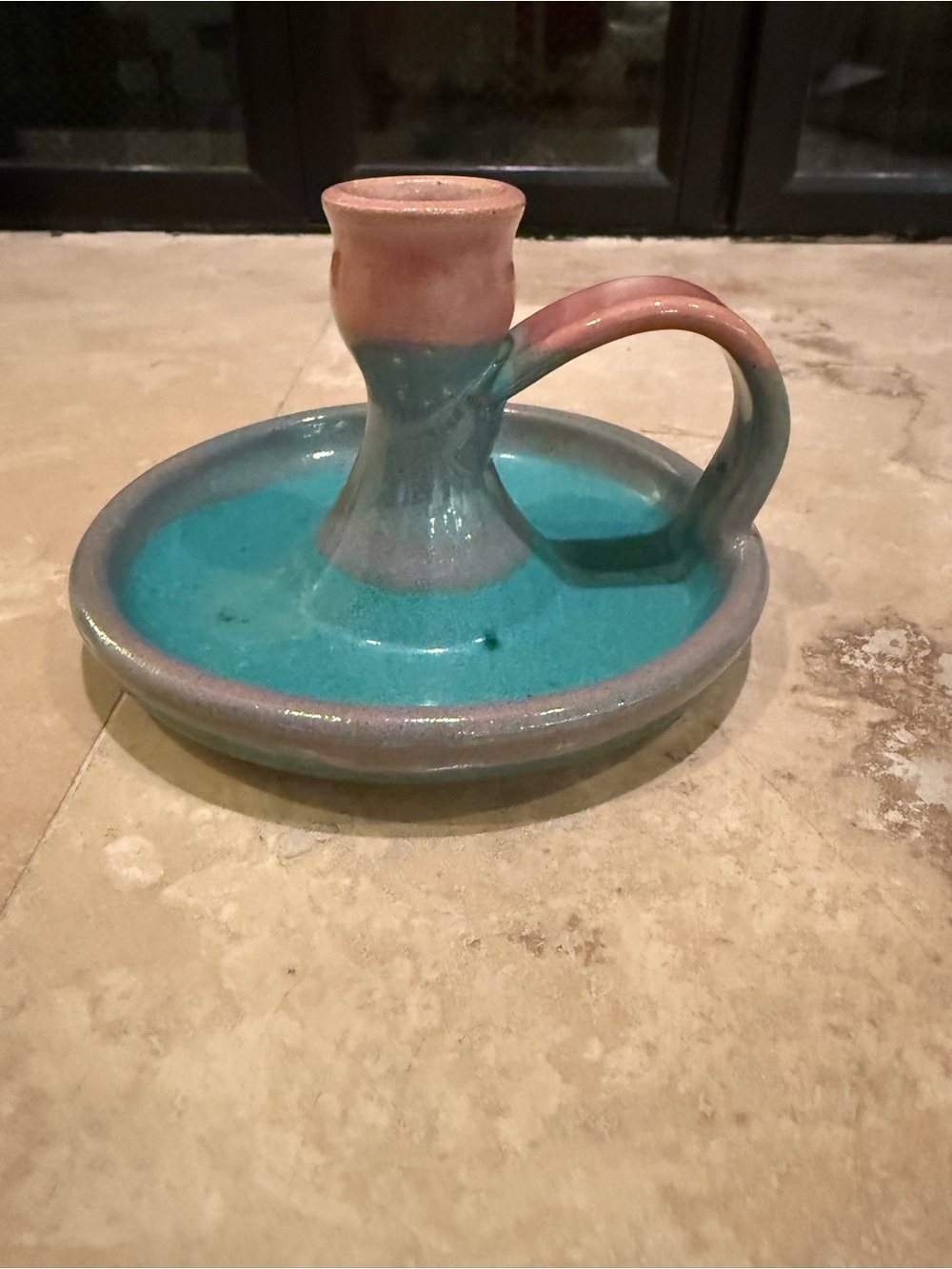 SMALL HOUSE POTTERY FINGER CANDLE HOLDER.  Handmade.